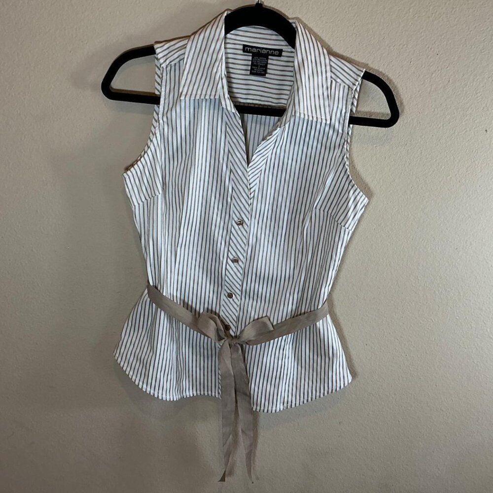 Marianne Women's White and Tan Blouse, Size S